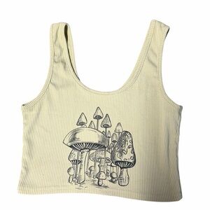 Mushroom Graphic Ribbed Crop Tank - lime green color